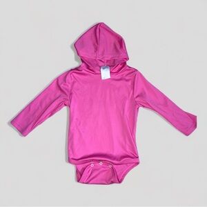KidzStuff Baby Girl Swim UV Sun Protection Pink Bodysuit Romper with Hood 18-24M